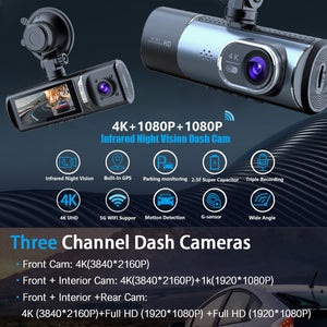 Innocruise Dashcam Car Front Rear 4K+ 1080P+ 1080P, Dash Cam Car Camera 3.18