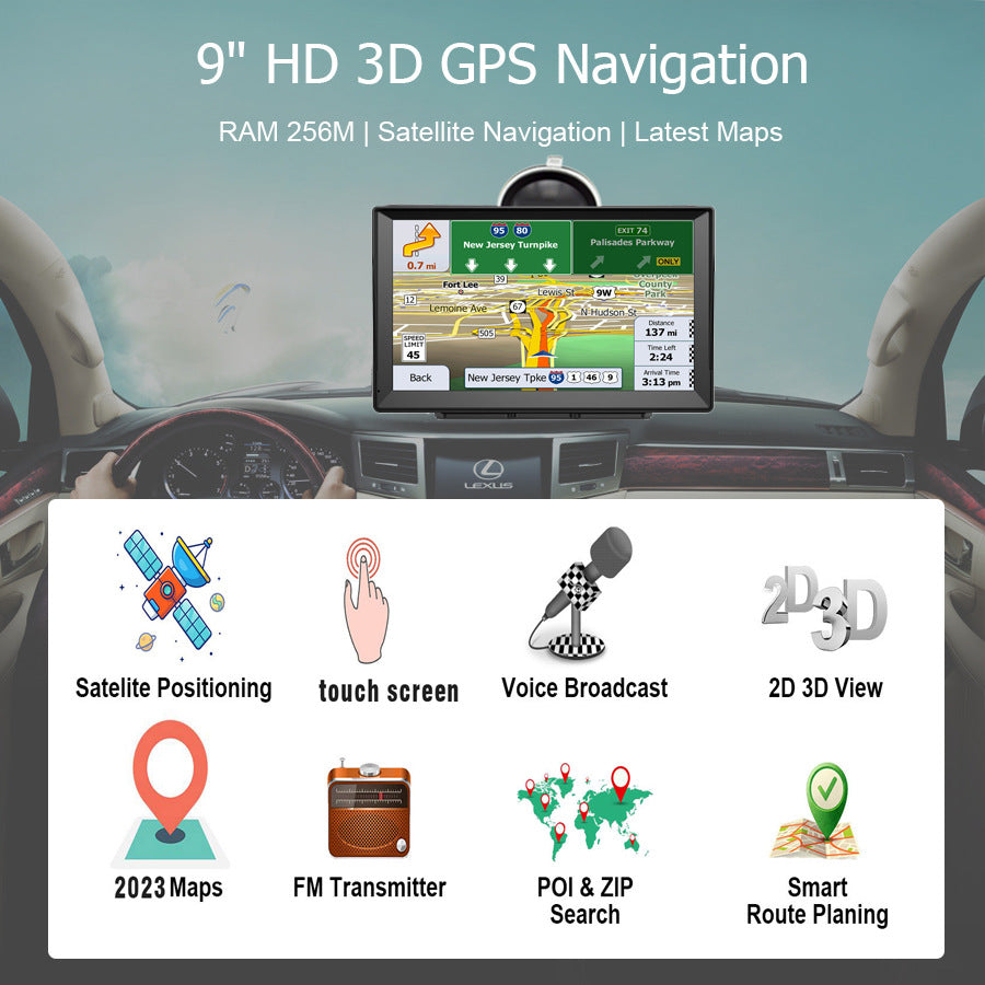 Innocruise X90 GPS navigation for cars, trucks, and motorcycles, with 2025 maps of Europe, a 9-inch car navigation system with free map updates, POI speed warnings, and voice guidance.